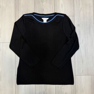 Exclusively Misook Blouse Womens Medium Black Blue Long Sleeve Contrast Trim